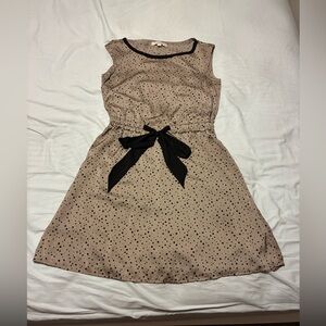 LOFT Beige Polka Dot Mini Dress with Black Bow